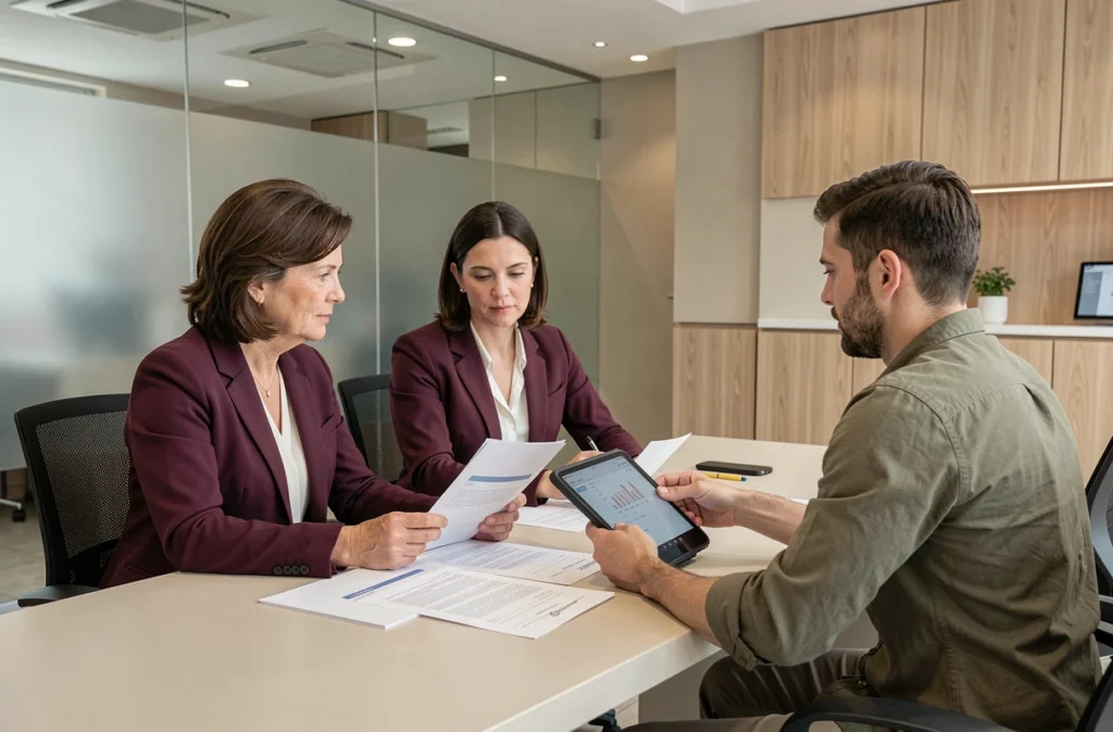 Clients particuliers en rendez-vous avec un conseiller LCL dans une agence bancaire moderne pour découvrir les nouveaux services 2026