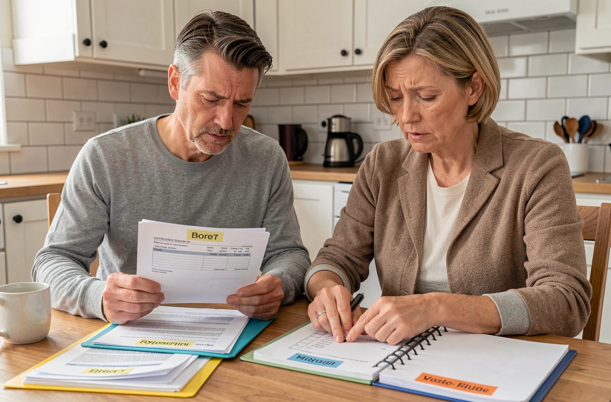 Couple préparant leur dossier de financement immobilier à la maison