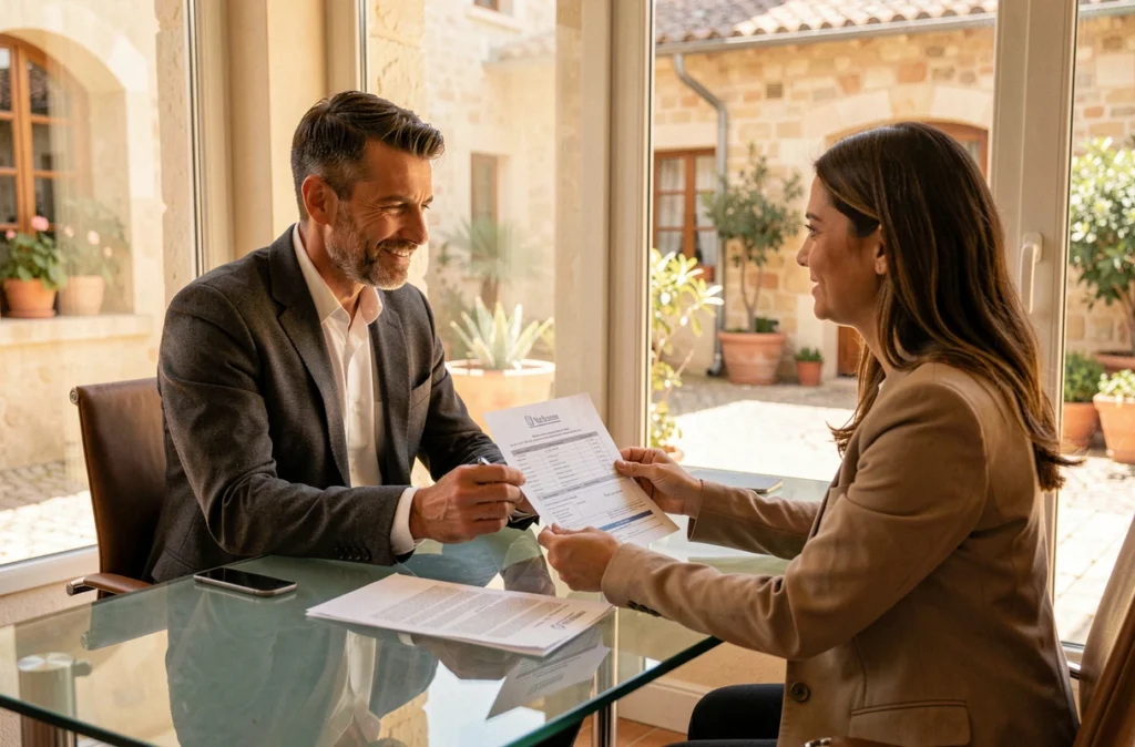Conseiller AFR Financement Narbonne présentant une offre de crédit immobilier à une cliente