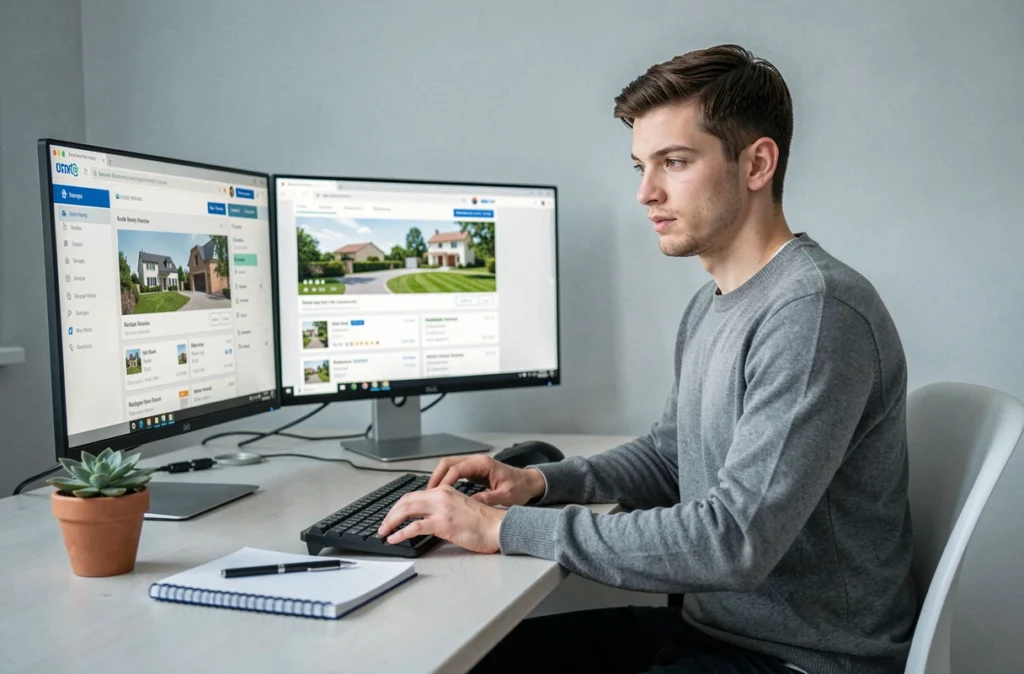 Courtier en ligne Helloprêt travaillant sur des dossiers de crédit immobilier dans l'Aude depuis un espace numérique