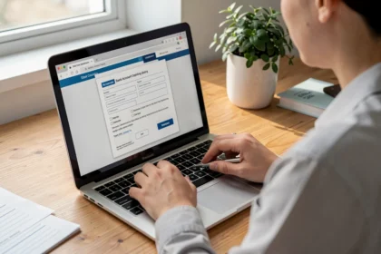 Personne remplissant une demande d'ouverture de compte en ligne